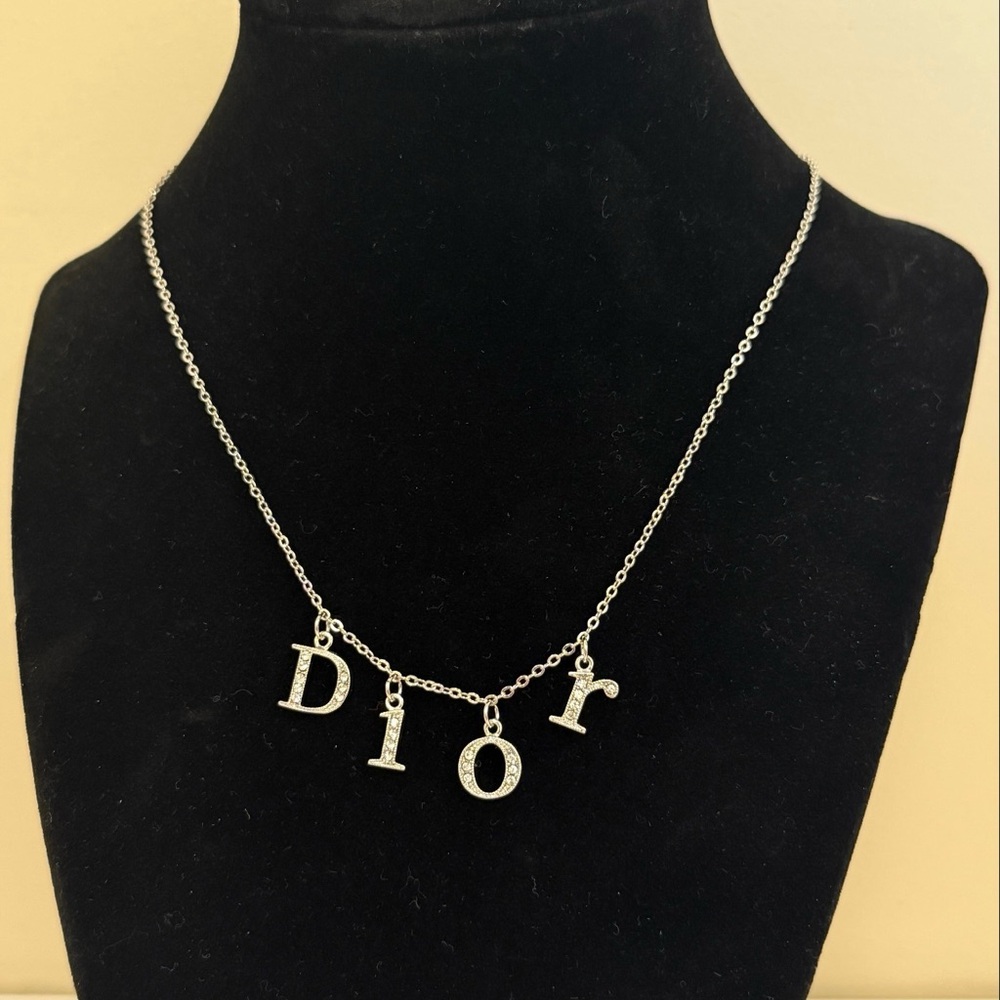 Dior Silver Rhinestone Spell-out necklace
